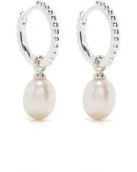 Dower & Hall - Timeless Oval Pearl Charm Hoops - Lyst
