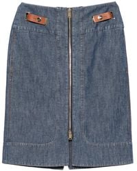 Fendi - Zip-Front Leather-Trimmed Denim Midi Skirt - Lyst