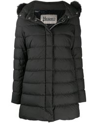 Herno Doudoune à capuche bordée de fourrure - Noir