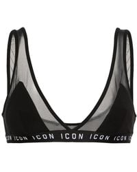 DSquared² - Logo-Underband Panelled-Mesh Bra - Lyst