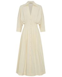 Nicholas - Vestido midi Lanae con manga farol y pliegues - Lyst