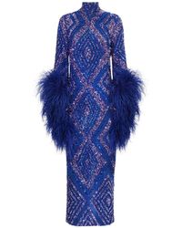‎Taller Marmo - Del Rio Disco Sequin-Embellished Feather-Trim Maxi Dress - Lyst