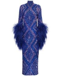 ‎Taller Marmo - Del Rio Disco Sequin-Embellished Feather-Trim Maxi Dress - Lyst
