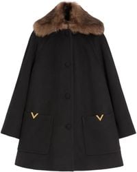 Valentino Garavani - Shearling-Collar Buttoned Coat - Lyst