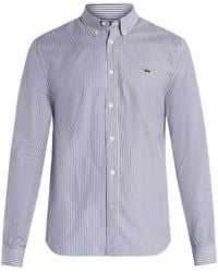 Lacoste - Logo-Patch Striped Cotton Shirt - Lyst