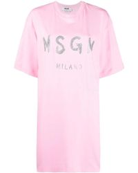 MSGM - Logo-Print Cotton T-Shirt Dress - Lyst