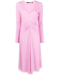 ROTATE BIRGER CHRISTENSEN - Gerafftes Midikleid Mit V-Ausschnitt - Lyst