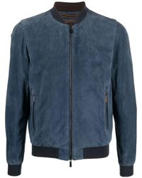 Mandelli Suede Leather Bomber Jacket in Gray for Men | Lyst