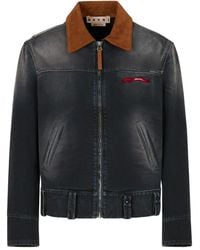 Marni - Chaqueta Vaquera Con Cuello De Ante En Contraste - Lyst