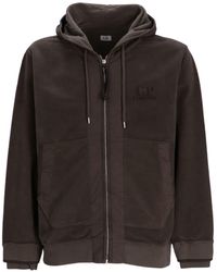 C.P. Company - Logo-embroidered Zipped Cotton Hoodie - Lyst