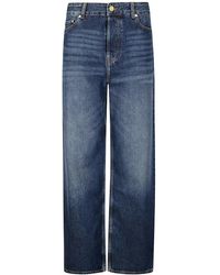 【関税込み】GANNI ブルー Izey ストライプ ジーンズ Mid Blue Stone Blue Foil Izey Jeans | GANNI US