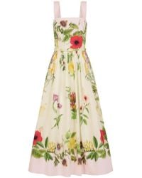 Oscar de la Renta - Dominican Mixed-Floral Cotton Poplin Dress - Lyst