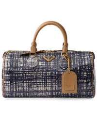 Prada - Medium Linen Blend And Leather Top-Handle Bag - Lyst