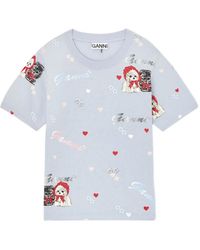 Ganni - Cat-Print Short-Sleeve Top - Lyst