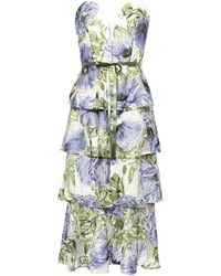 Marchesa - Floral-embroidered Tiered Midi Dress - Lyst