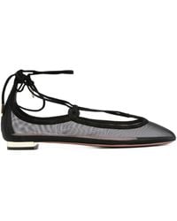 Aquazzura - Lace-Up Mesh Flat Pumps - Lyst
