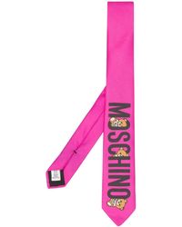 Moschino Corbata con logo y ositos - Rosa