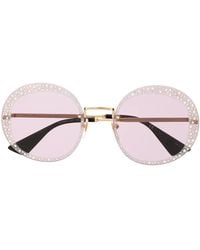 Gucci - Crystal-Embellished Round-Frame Sunglasses - Lyst