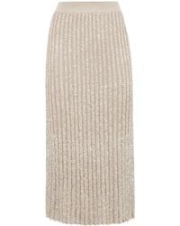Brunello Cucinelli - Embellished-Knit Midi Skirt - Lyst