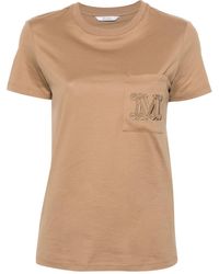 Max Mara - Katoenen T-shirt Met Geborduurd Logo - Lyst