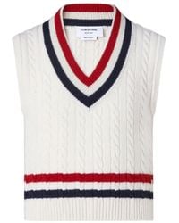 Thom Browne - Wool Cricket Rwb-Stripe Baby-Cable Vest - Lyst