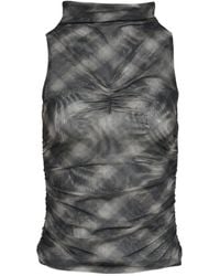 BOHEMSEO - Half-Neck Shirred Mesh Sleeveless Top - Lyst
