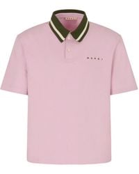 Marni - Piqué Polo Shirt With Striped Collar - Lyst