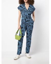 Diane von Furstenberg Synthetic Milly Blue Printed Jersey Jumpsuit Womens Clothing Jumpsuits and rompers Full-length jumpsuits and rompers 