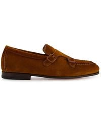 Santoni - Suède Loafers Met Dubbele Gesp - Lyst