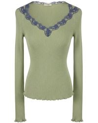 Chloé - Lace-Trimmed Ribbed T-Shirt - Lyst