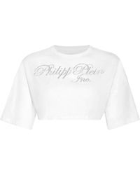 Philipp Plein - Crystal-embellished Logo-print Cropped T-shirt - Lyst