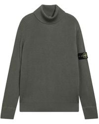 Stone Island - Compass-Patch Ribbed-Knit Sweater - Lyst