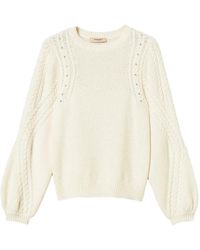 Twinset - Wool Blend Jumper With Cable Knit And Rhinestones - Lyst