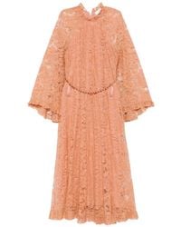 Zimmermann - Midi-Jurk Met Kanten Laag En Ruches - Lyst