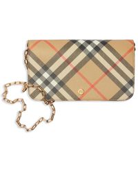 Burberry - Check Chain Strap Wallet - Lyst