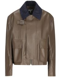 Loewe - Corduroy-Collar Leather Jacket - Lyst