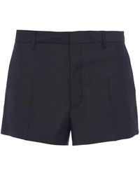 Prada - Woll-Mohair-Shorts mit Logo-Patch - Lyst