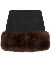 ANDAMANE - Short Faux-Fur Trim Skirt - Lyst