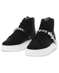 Prada - Studded High-Top Sneakers - Lyst