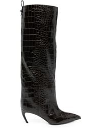 The Attico - Lea Croc-Effect Pointed-Toe Knee-High Boots - Lyst