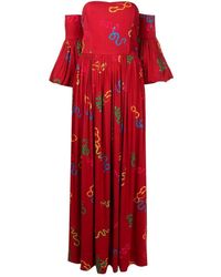 Isolda - Maria Floral-print Off-shoulder Dress - Lyst