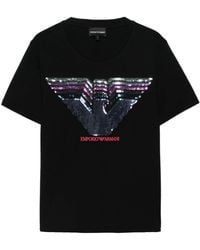Emporio Armani - T-Shirt mit Pailletten-Logo - Lyst