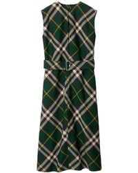 Burberry - Check Motif Wool Midi Dress - Lyst