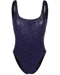 Versace - Logo-print Low-back Reversible Swimsuit - Lyst