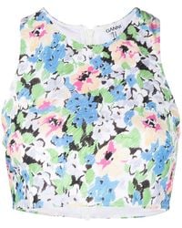 Ganni - Cropped Floral Print Sleeveless Top - Lyst