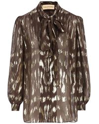 Valentino Garavani - Pussy-Bow Metallic-Effect Shirt - Lyst