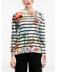 Desigual - Floral-Print Striped Sweater - Lyst