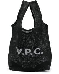 A.P.C. - Black Mesh Tote Shopper Bag With Logo Man - Lyst