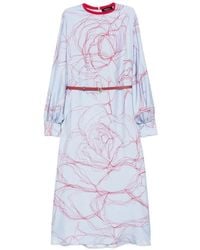 Fabiana Filippi - Floral-Print Belted Midi Dress - Lyst