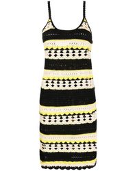 Ganni - Striped Open Crochet Knit Mini Dress - Lyst